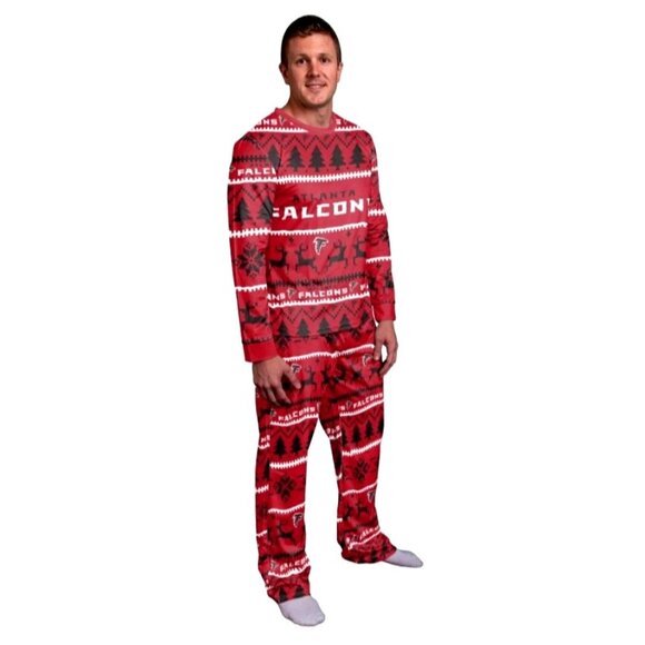 Atlanta Falcons Pajamas Mens Large Christmas Holiday Red Black Shirt Pants Set - Picture 1 of 6